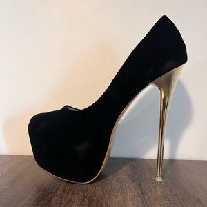 Black Suede Stiletto Pumps, Size 8